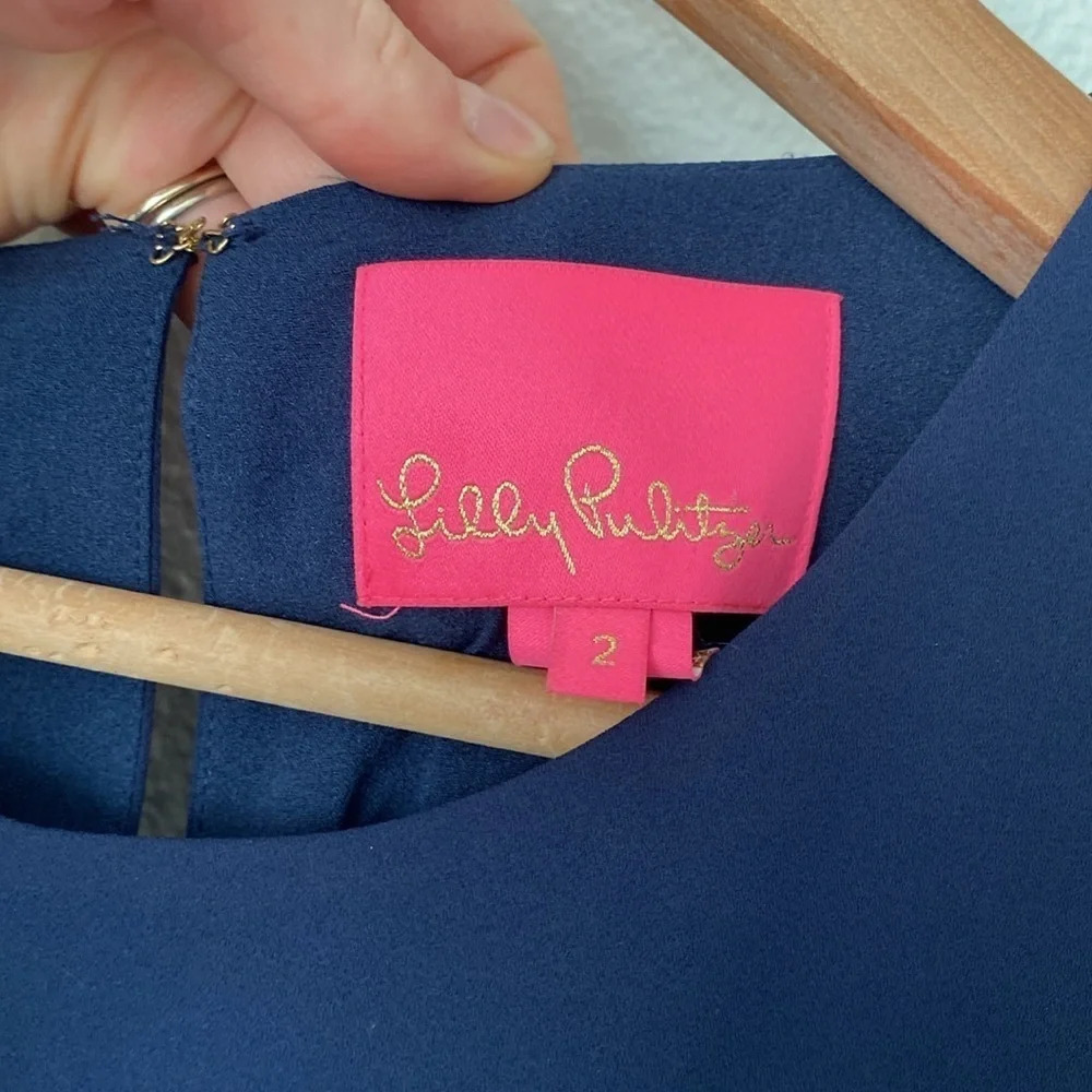 Lilly Pulitzer 2 Lorella Stretch Dress Long Sleeve Knee Length in Navy - Picture 6 of 12